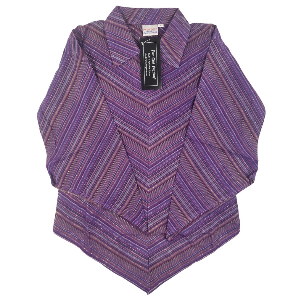 Far Out Fashion Purple Striped Chevron Button Down Shirt LongSleeve Womens L NEW